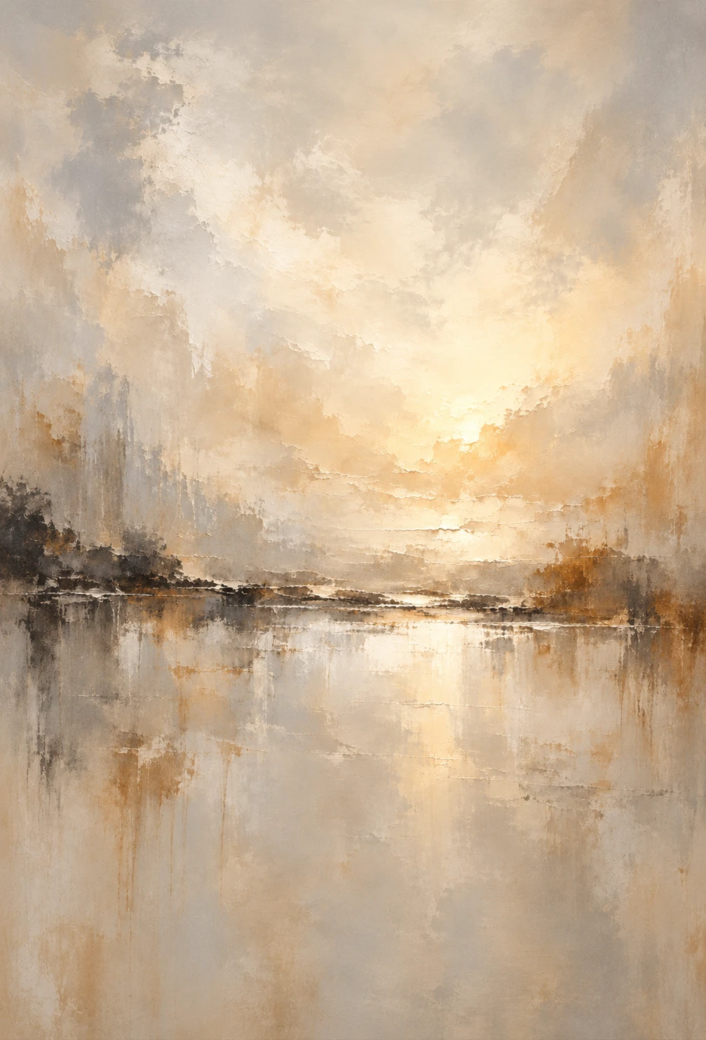 Amber Veil — a textured abstract landscape in warm gold and ivory